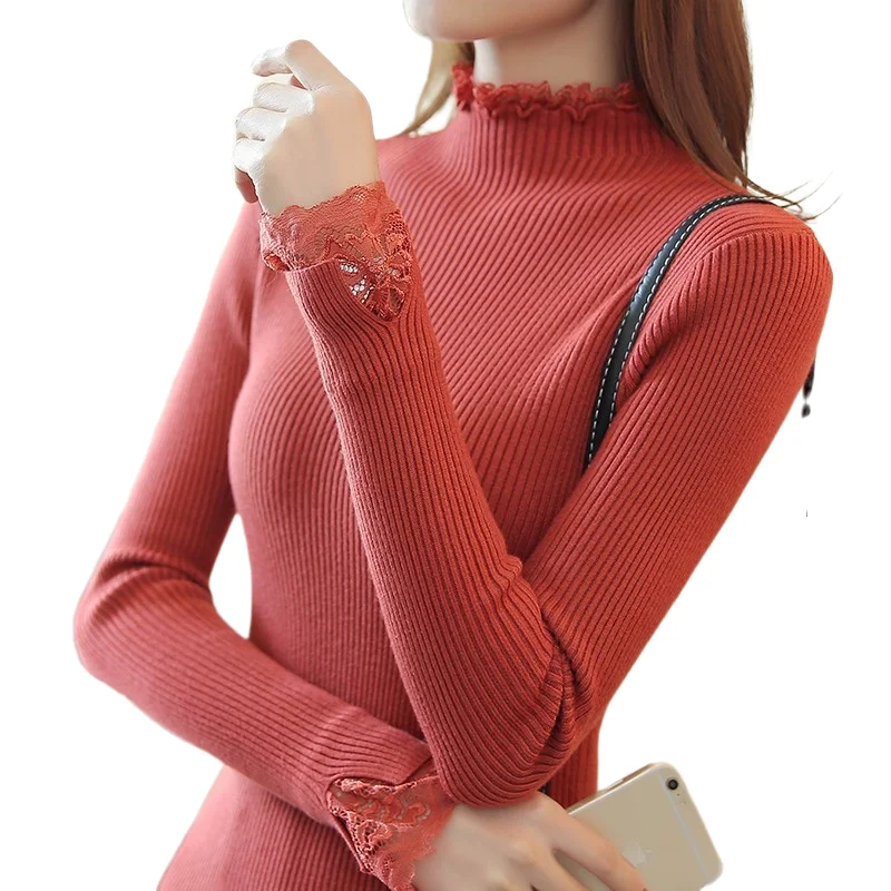 Весенний облегающий короткий вязаный свитер Atumn зимний с высоким воротом Женский