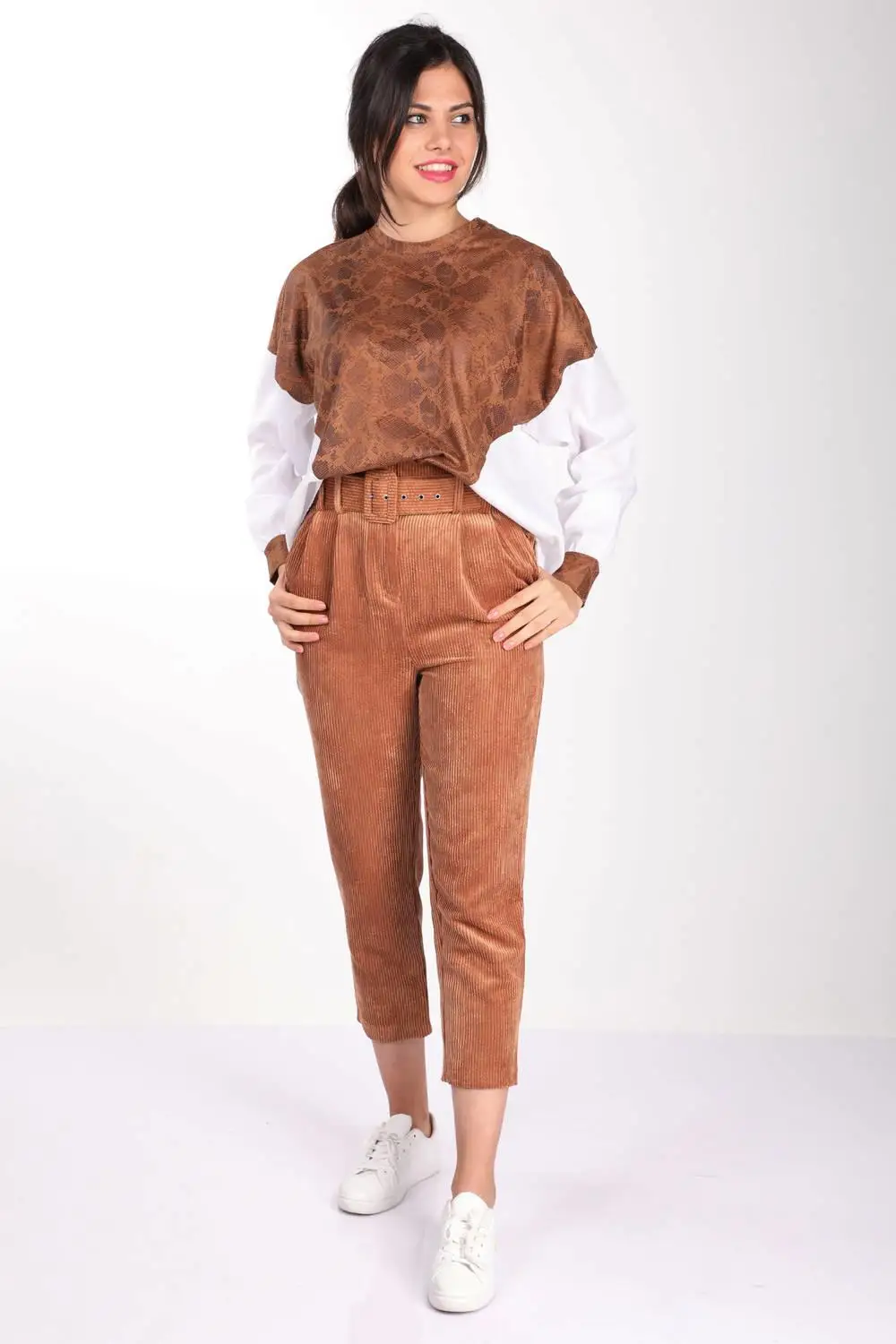 

Markapia Patterned Faux Leather Blouse