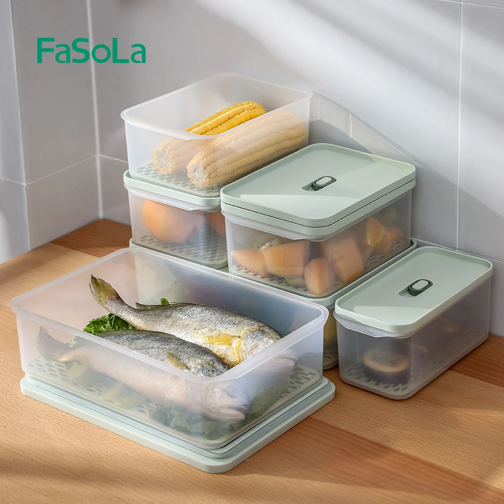 FaSoLa Food Vegetable Fruit Storage Box for Refrigerator Kitchen Plastic Storage Container Sealed Jars Fresh Box Home storager