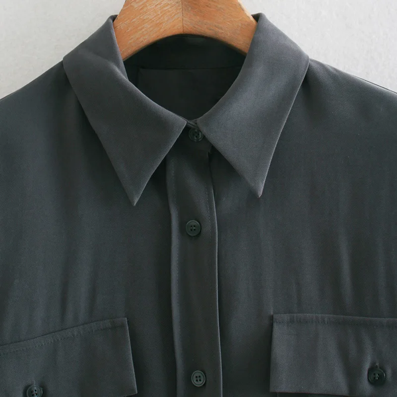 Темно-серая Повседневная рубашка высокого качества блузка с длинными рукавами и