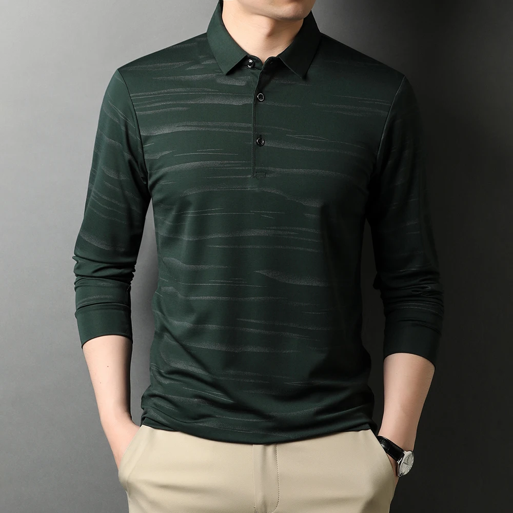 Рубашка-поло мужская в полоску дизайнерская Повседневная рубашка с длинными