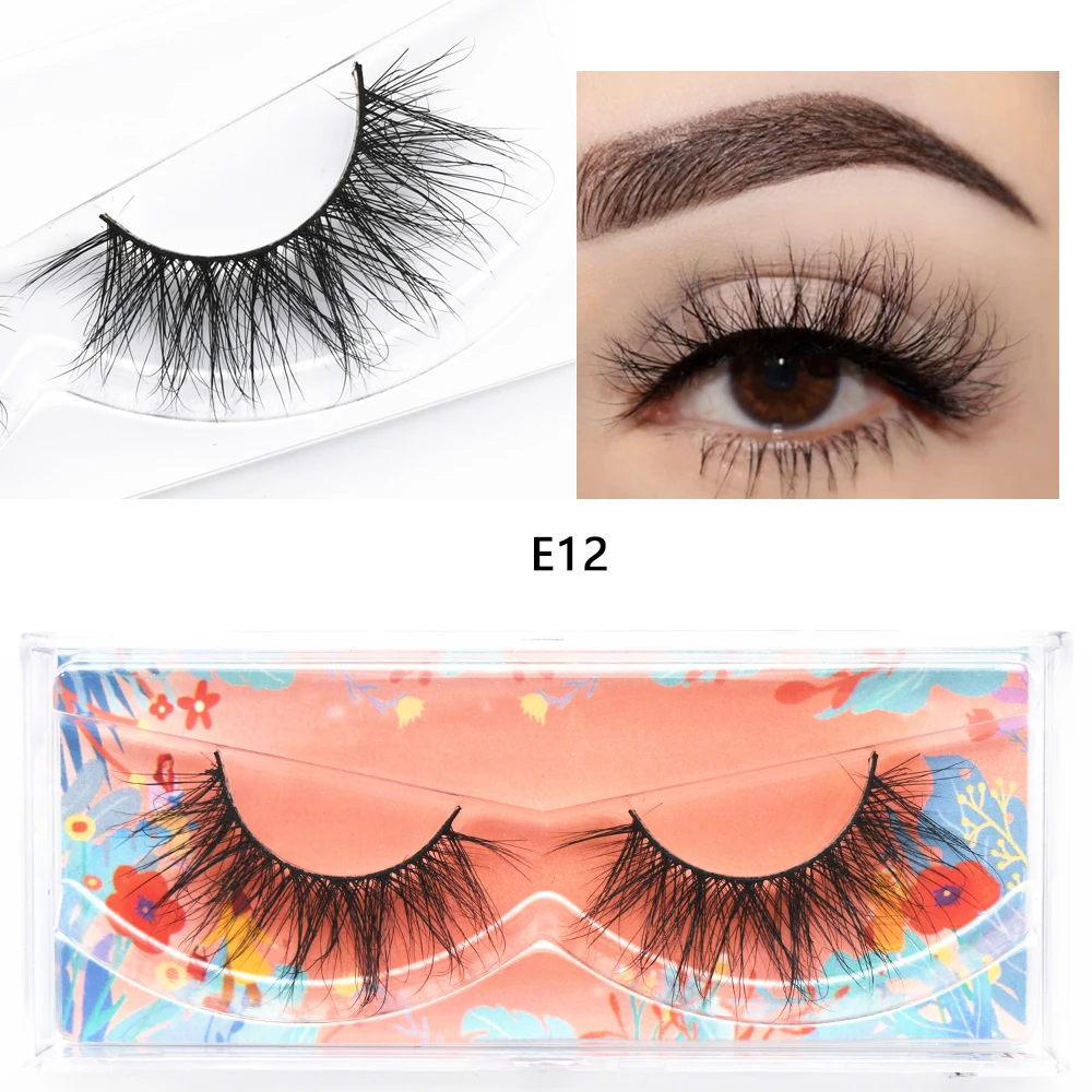 E12 Natural Fluttery 3D Mink Lash Wispy False Eyelash Vegan cruelty-free Mink Eyelash Criss-cross Lashes doe-eyed effect Makeup