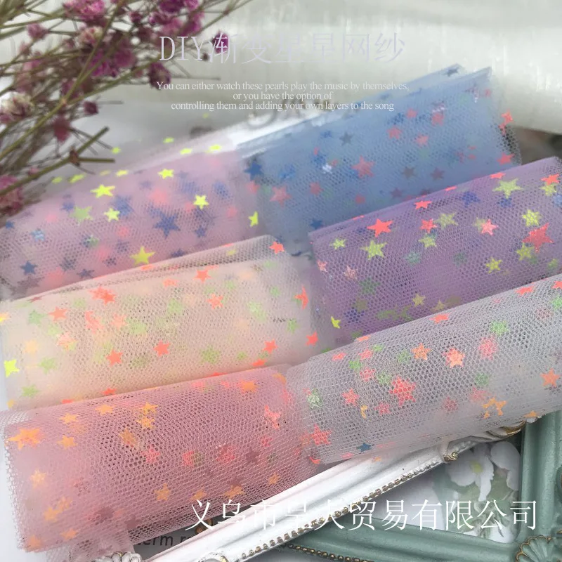 

5yards Star Printed Organza Stain Ribbon for DIY Hairwear Bowknot Gift Bouquet Wrapping Hat Clothing Decor Accessories