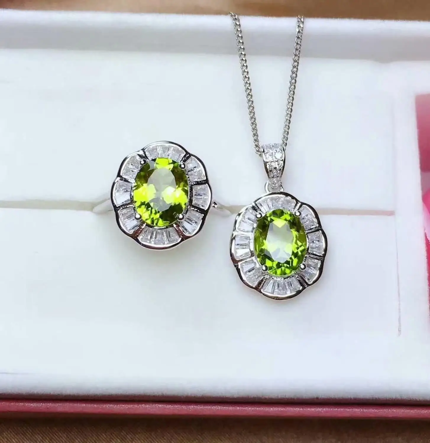 

SHILOVEM 925 silver sterling peridot pendants rings send necklace classic wholesale Fine women gift plant party new mj0709222agg