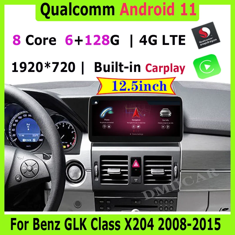 

12.5" Snapdragon Android 11 8Core 6+128G Car Multimedia Player GPS Radio Stereo Video for Mercedes Benz GLK Class X204 2008-2015