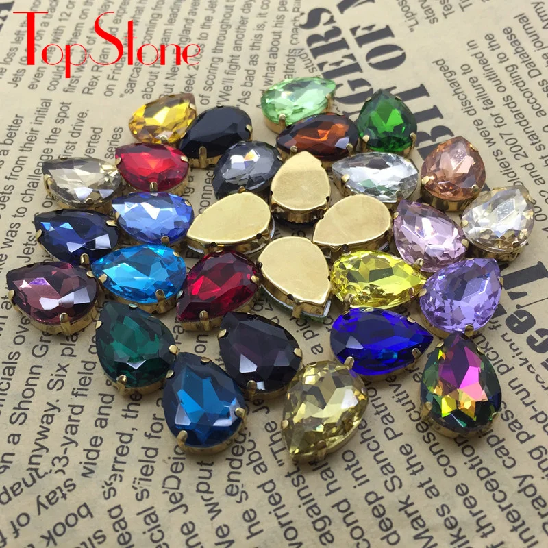 Стразы с каплевидными кристаллами TopStone для шитья одежды сережки из золотистого