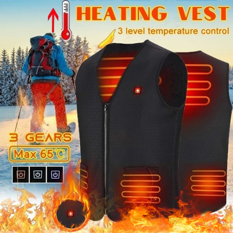 

High Quality USB Heated Vest Men Winter Electrical Heated Sleevless Jacket Heating Vest Outdoor Waistcoat Hiking Heater Vest -40