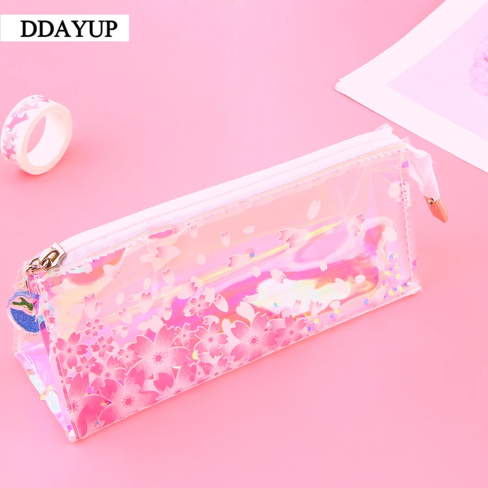 Прозрачный розовый блестящая лазерная сумка карандаш Sakura школьные