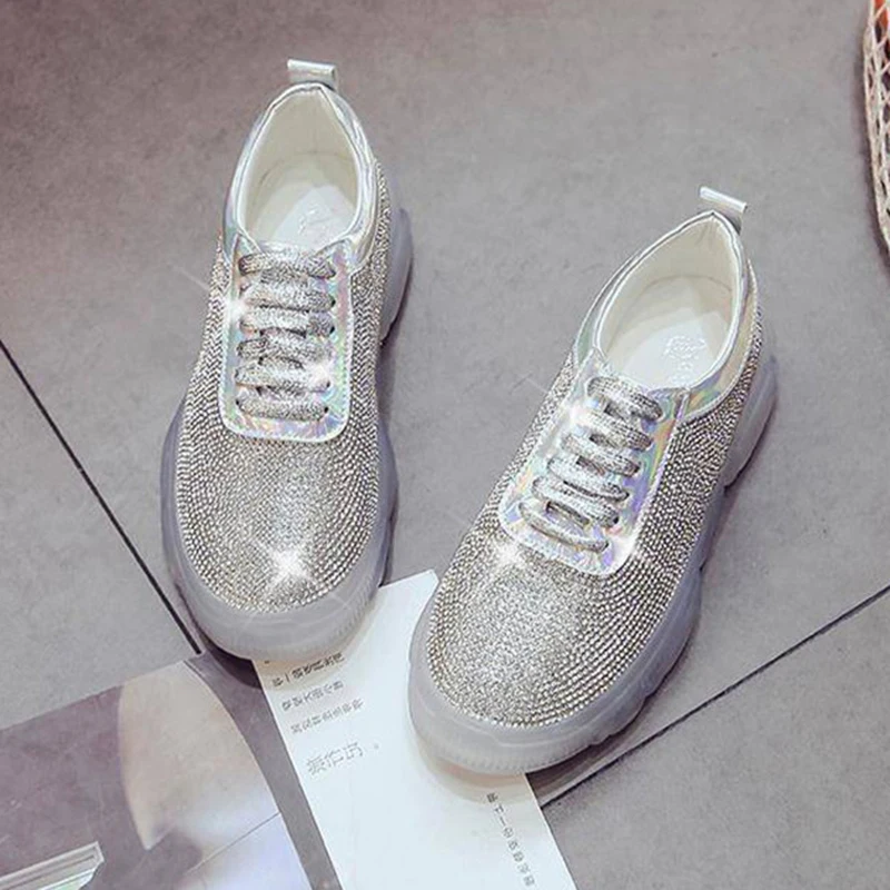 Кроссовки стразы женские на платформе прозрачная обувь модные роскошные