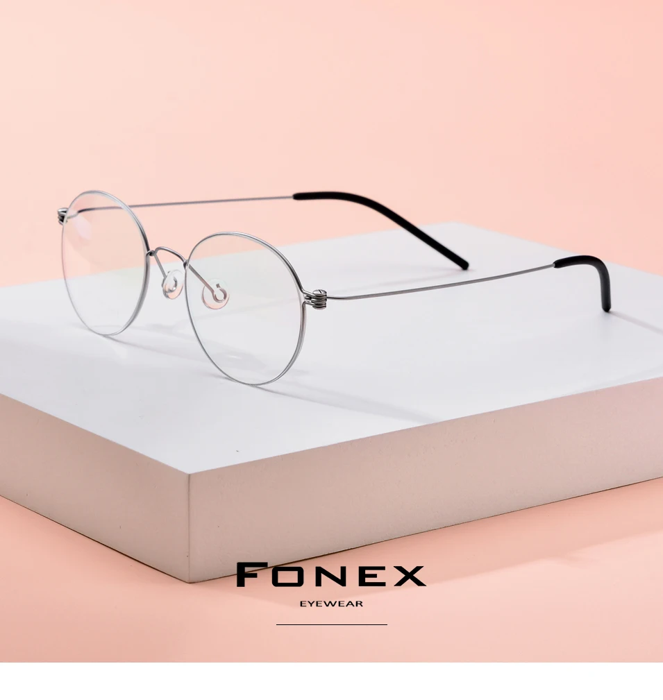 FONEX B Титан Близорукость Оптические очки оправа для мужчин рецепт корейские круглые очки для женщин Безвинтовые очки 7510