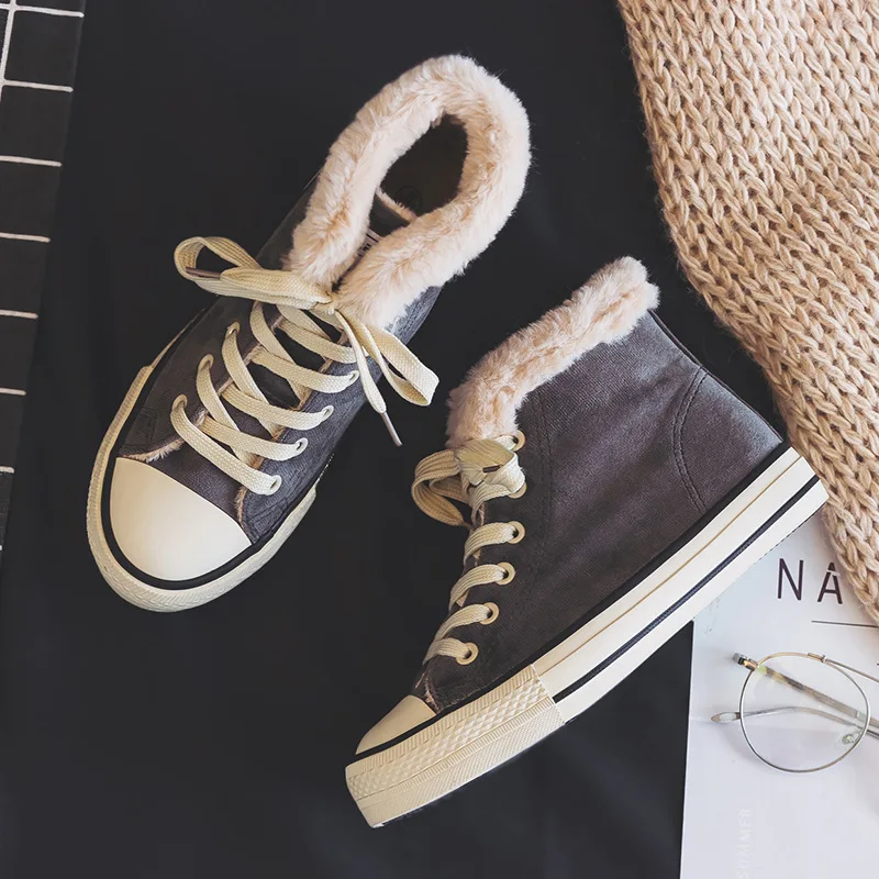 Женские парусиновые кроссовки черные повседневные теплые уличные на меху