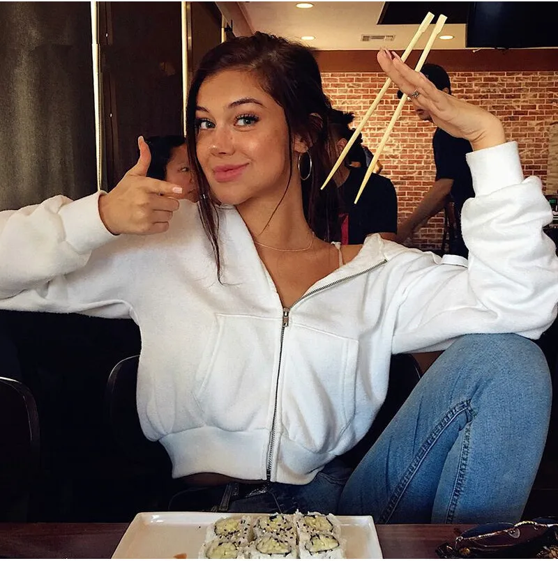 

Топ женский осенне-зимний на молнии, с капюшоном и длинным рукавом