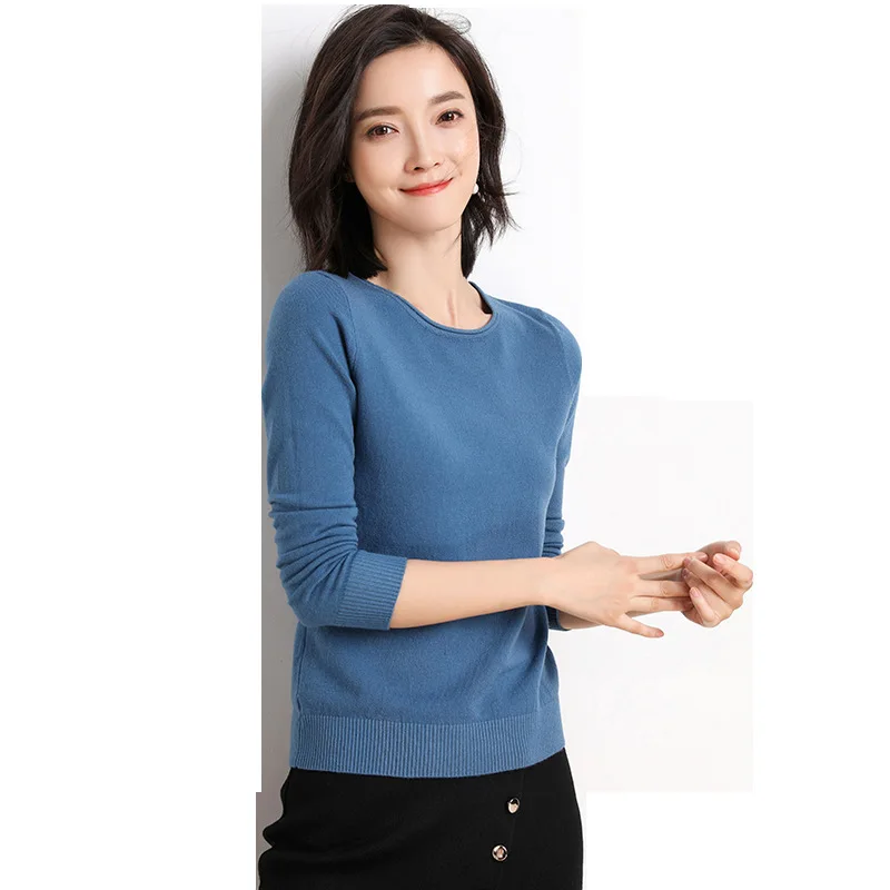 

Edge round neck sweaters female han edition loose long-sleeved top big yards short low collar sweater