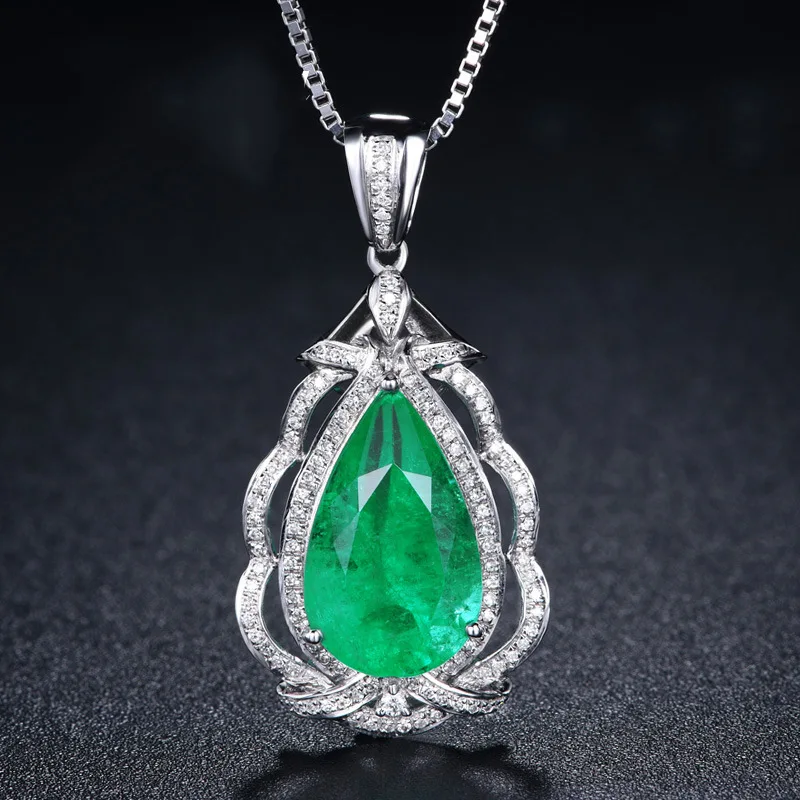 Silver 925 Jewelry Pendant 9 Karat Natural Colombian Emerald Pendant Pear-Shaped Emerald Necklace Pierscionki Pendant Bizuteria