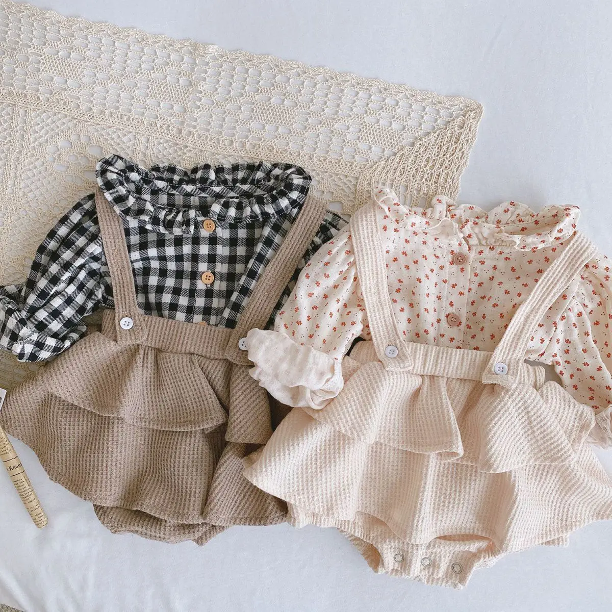 

2Pcs Vintage Baby Girl Clothes Set Summer Cotton Girls Floral Blouse Shirt Romper Dress Spring Newborn Baby Children Set Outfits