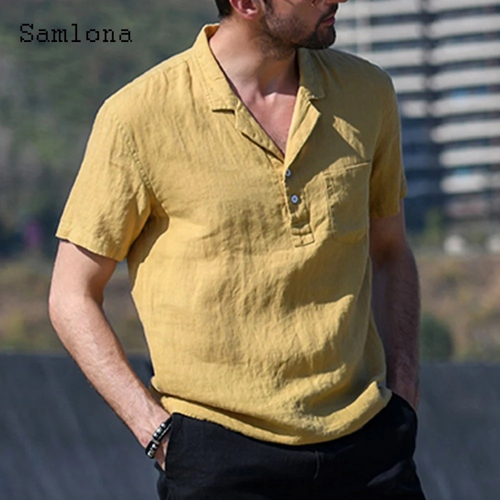 

Plus Size 3xl Men Elegant Leisure Casual Blouse Short Sleeve Linen Shirt Pullovers Masculina Camisa Shirt blusas Homme Ropa