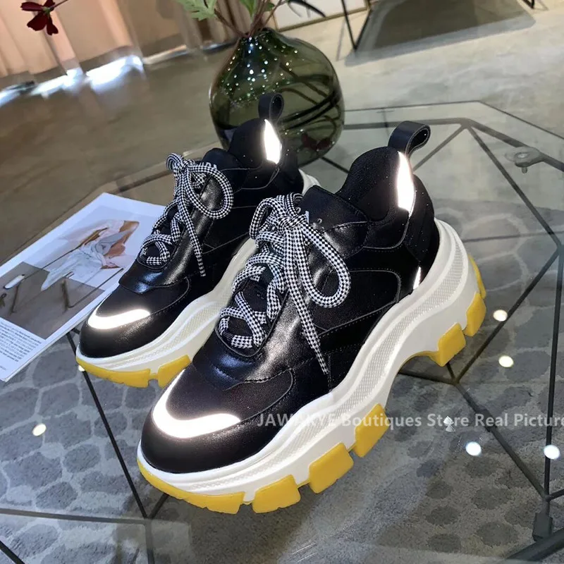 Кроссовки женские из натуральной кожи повседневная обувь на платформе блестящие