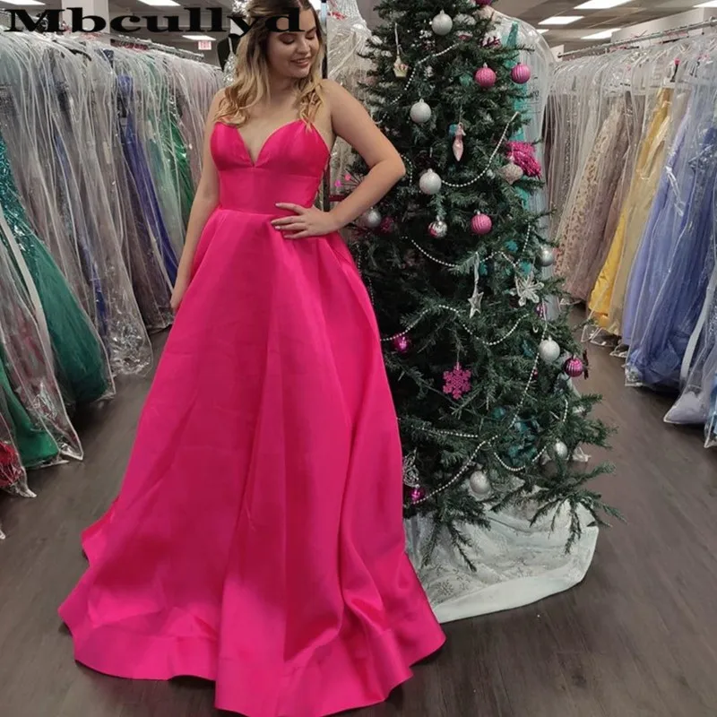 Женское атласное платье для выпускного вечера mbculyd длинное цвета фуксии с