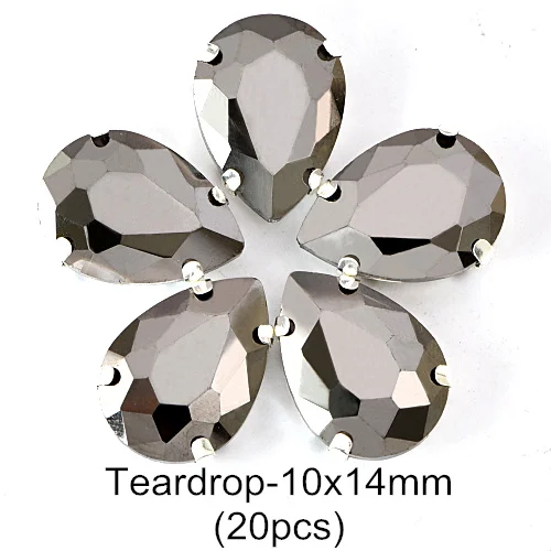 10x14mm-Silver Высокое Качество гематит пришивные стразы с когтями с плоской задней стороной Серебряный/Золотой Коготь Швейные Стразы Кристалл для DIY одежды B1241 - Цвет: 10x14mm-Silver