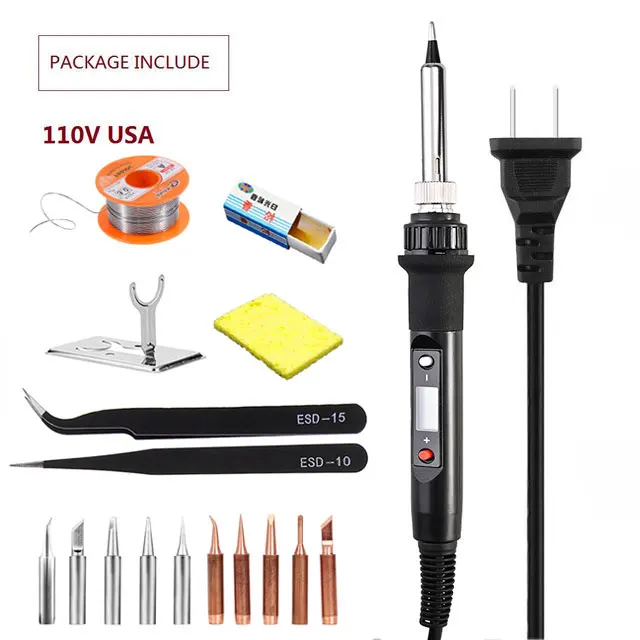 black USA-set 2 220 В 80 Вт ЖК Электрический паяльник 110 В Регулируемая температура паяльник паяльная станция аксессуары от 180 до 480 по Цельсию - Цвет: black USA-set 2