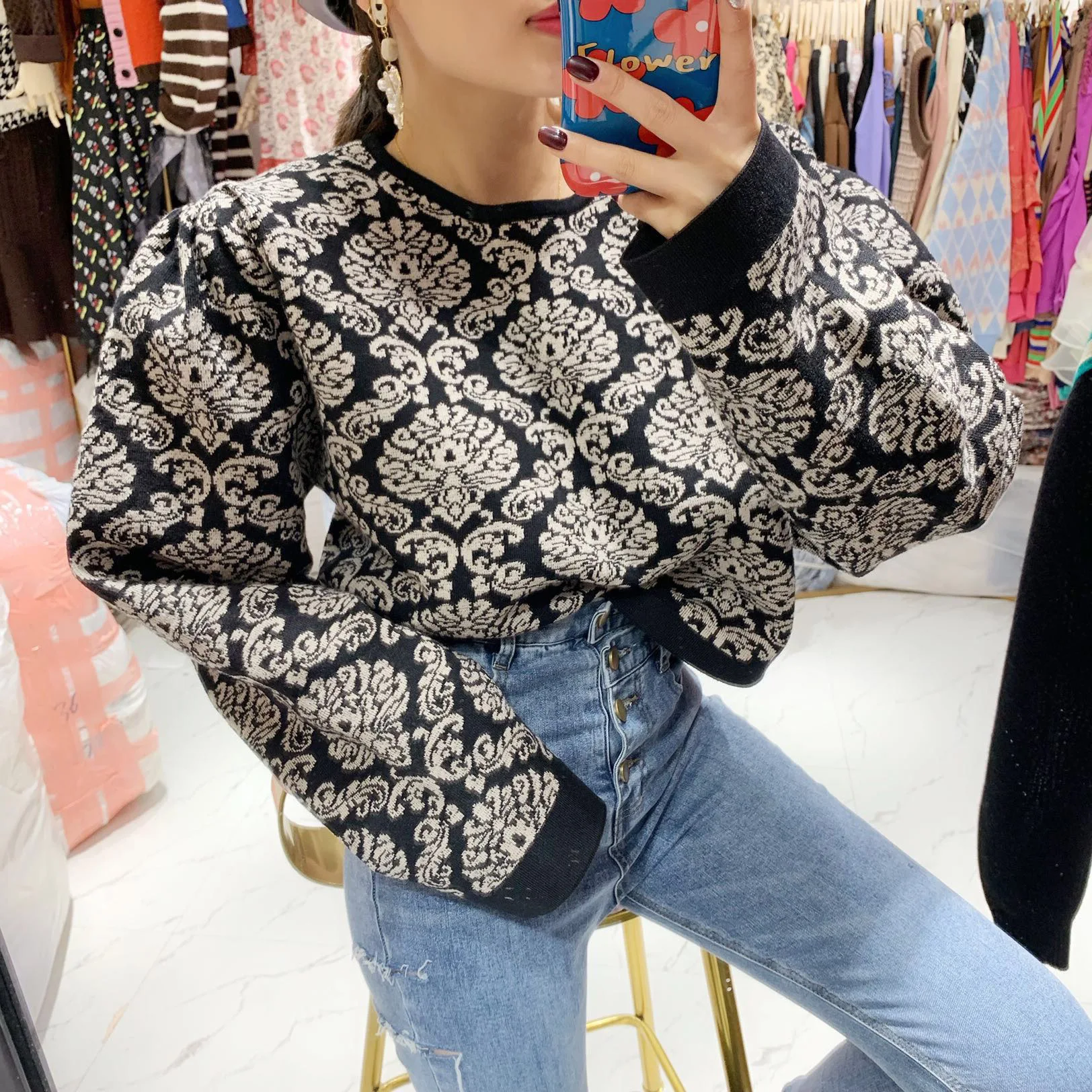 Осенний винтажный свитер с принтом женские джемперы вязаные пуловеры | Женская