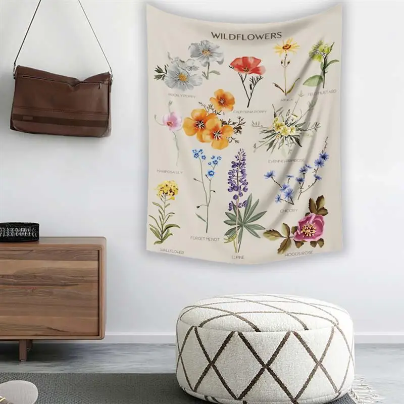 

Botanical Wildflower Tapestry Wall Hanging Flower Reference Chart Hippie Bohemian Tapestries Colorful Psychedelic Home Decor
