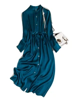 noble peacock blue heavy silk double qiao satin shirt skirt evening dress long sleeve mulberry silk womens dress