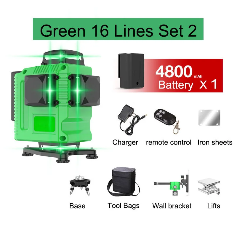 

Laser Level Powerful 8 12 16 Lines 3D Self-Leveling Horizontal&Vertical Cross Lines 360 Degrees Rotary Adjustment