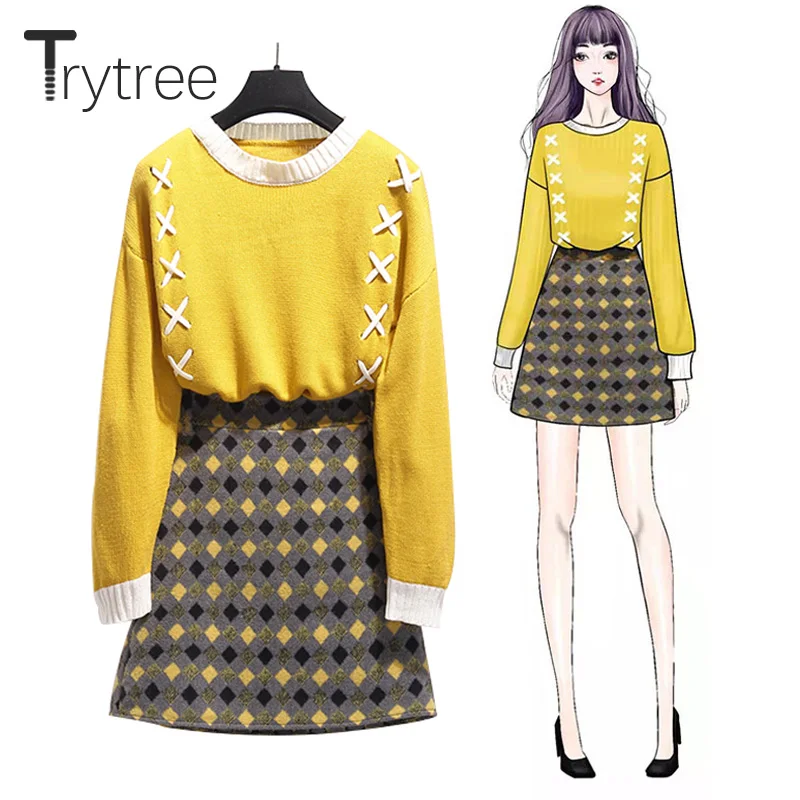 Trytree/осенне зимний женский комплект из двух предметов повседневный Вязаный топ с