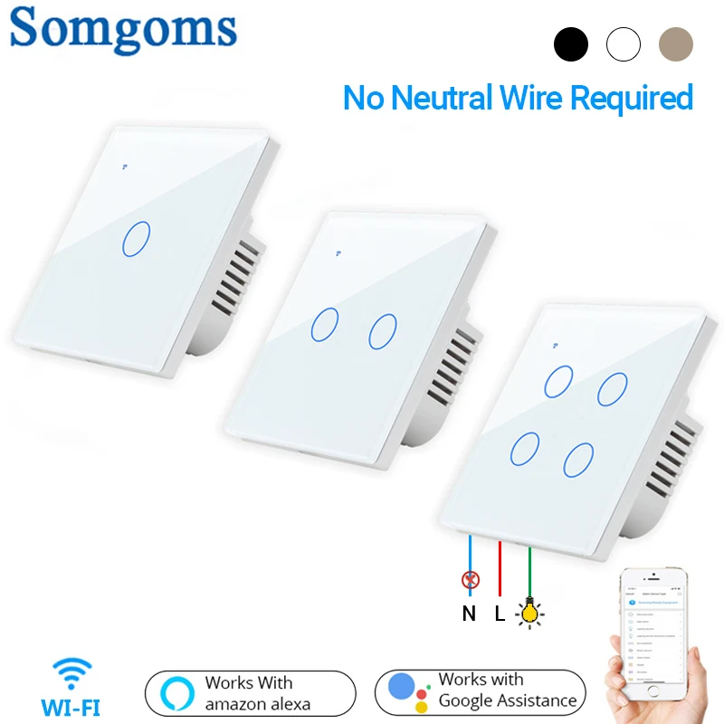 Умный настенный сенсорный выключатель без нейтрального проводного Wi Fi