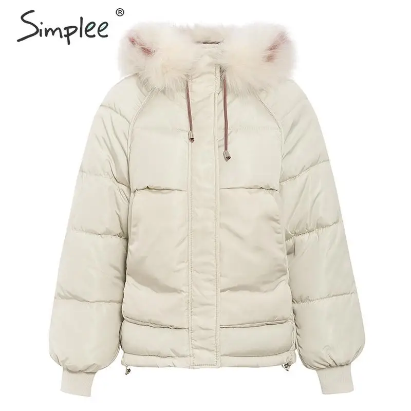 white fur collar Simplee женская куртка осень-зима большой размер с капюшоном женский теплый мягкий пиджак - Цвет: white fur collar