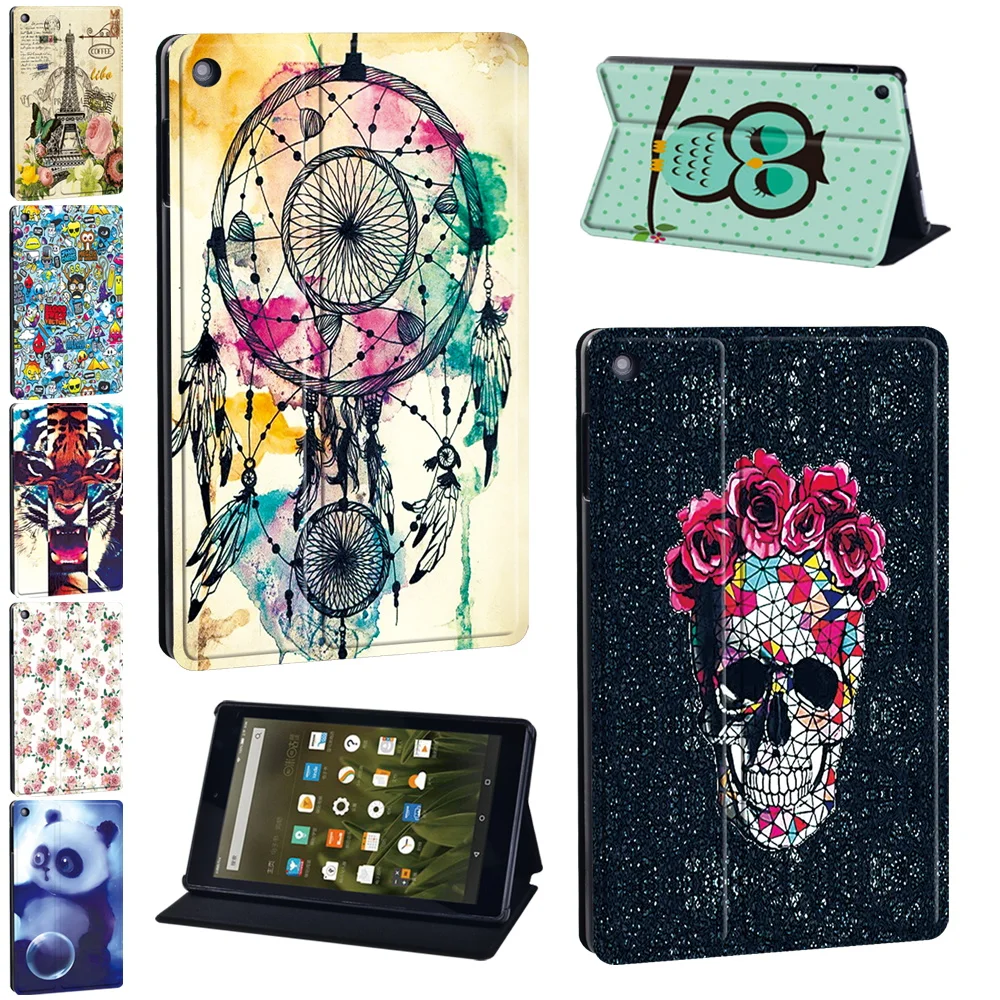 

For Amazon Fire 7 (5th 7th 9th) /HD 8 (6th 7th 8th) Gen /HD 10(5th 7th 9th) PU Leather Old Image Pattern Tablet Stand Cover Case