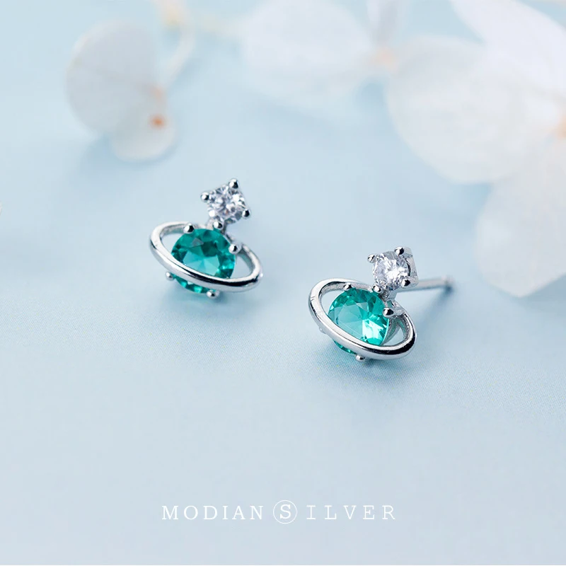 Modian изысканные серьги-гвоздики "Планета" серьги для девочек зелеными