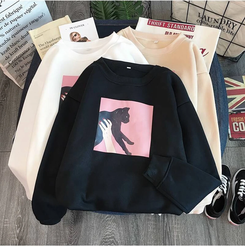 

Cat Graphic Gothic I Need You Lovers Sweatshirt Harajuku Sweatsuit Y2K Hip Hop Oversize Sport Streetwear Stretchy Hoodie New