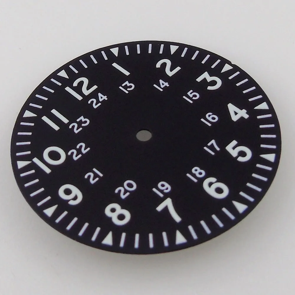 Фото Циферблат и стрелки для часов Miyota 8215, 821A, 8205, DG2813, Pilot Style, 33,5 мм, черные, светящиеся, мужские, с арабскими цифрами №5