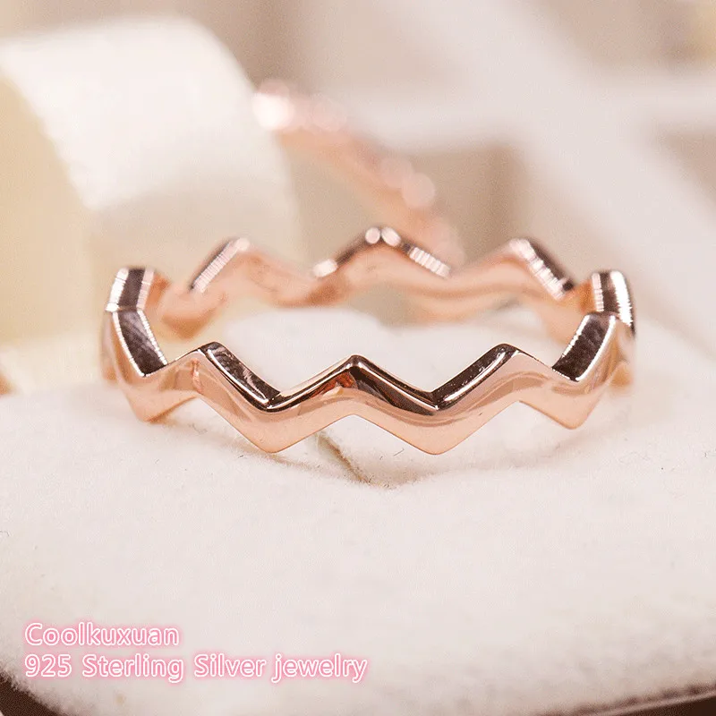 

Autumn 100% 925 Sterling Silver Timeless Zigzag Ring, Rose gold For Women Wedding Gift Original Jewelry Accessories