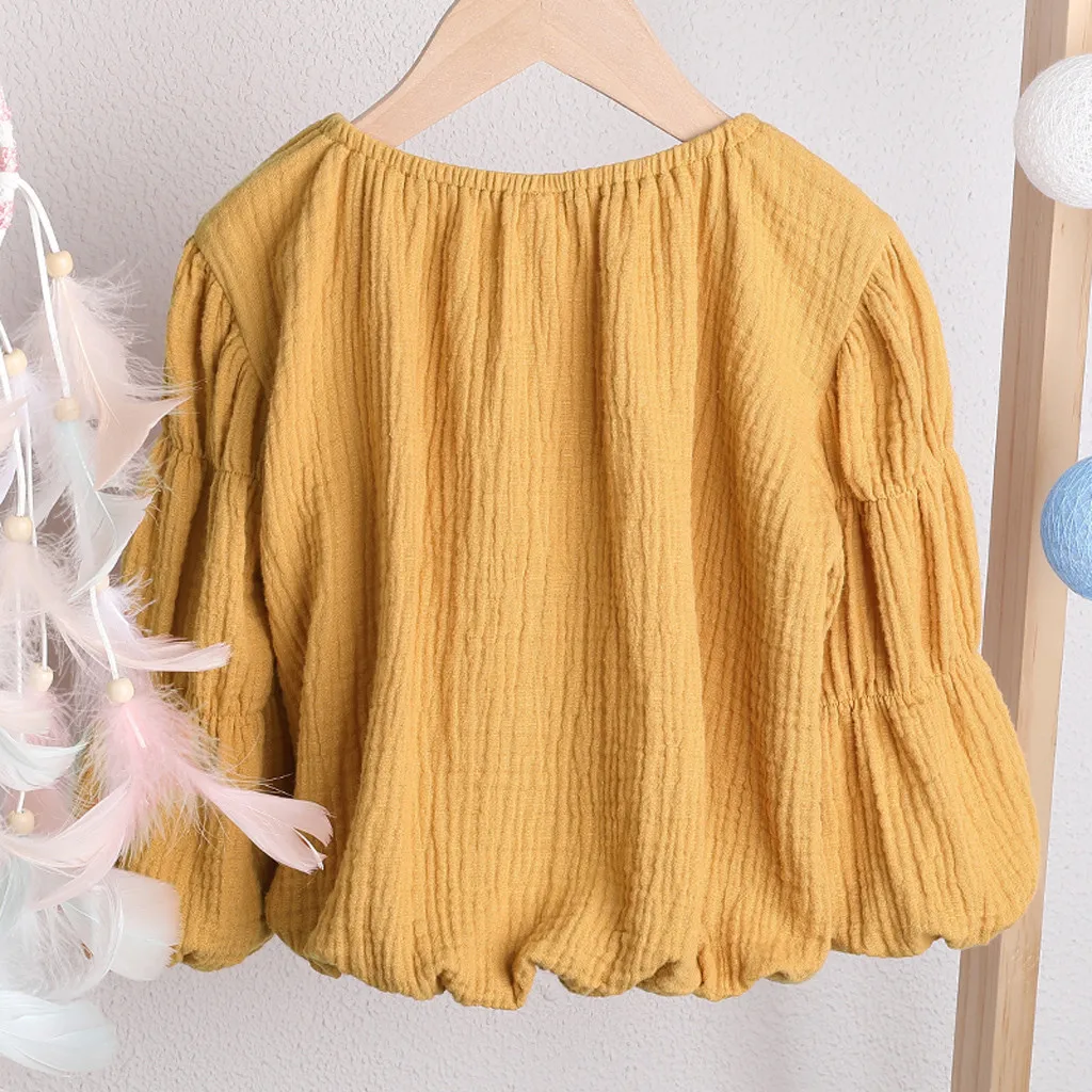 Baby Boy Girl T-shirt Toddler Kids Clothes Solid Puff Sleeve T shirt Tops Clothes Spring Autumn Children Girls Outfits