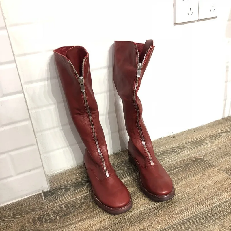 Зимние Модные женские рыцарские сапоги до колена мотоциклетные из натуральной