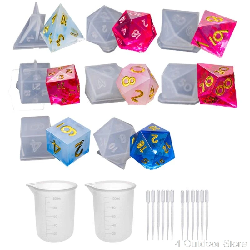 DIY Crystal Epoxy Mold Dice Fillet Shape Multi-spec Digital Game High Mirror dice mold silicone Mould Making O01 20 Dropshipping | Спорт и