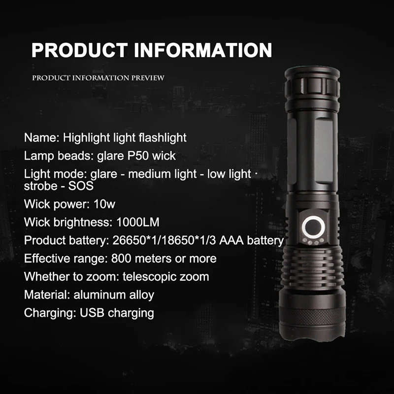 Водонепроницаемый яркий светодиод фонарик высокой мощности Факел 26650/16850/3 * AAA