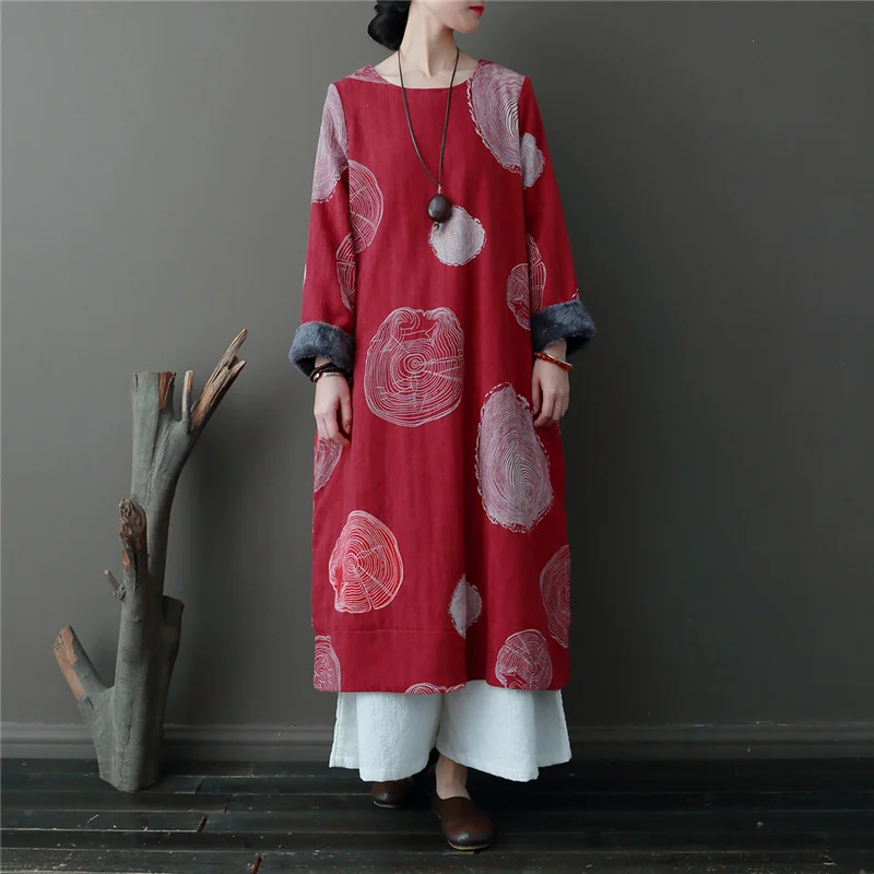 QPFJQD женское платье из хлопка и льна с цветочным принтом винтажные плотные