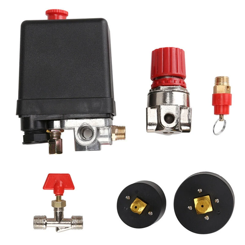 

95-125PSI 20A Pressure Switch Valve Manifold Regulator Gauges for Air Compressor Adjustable Air Compressor