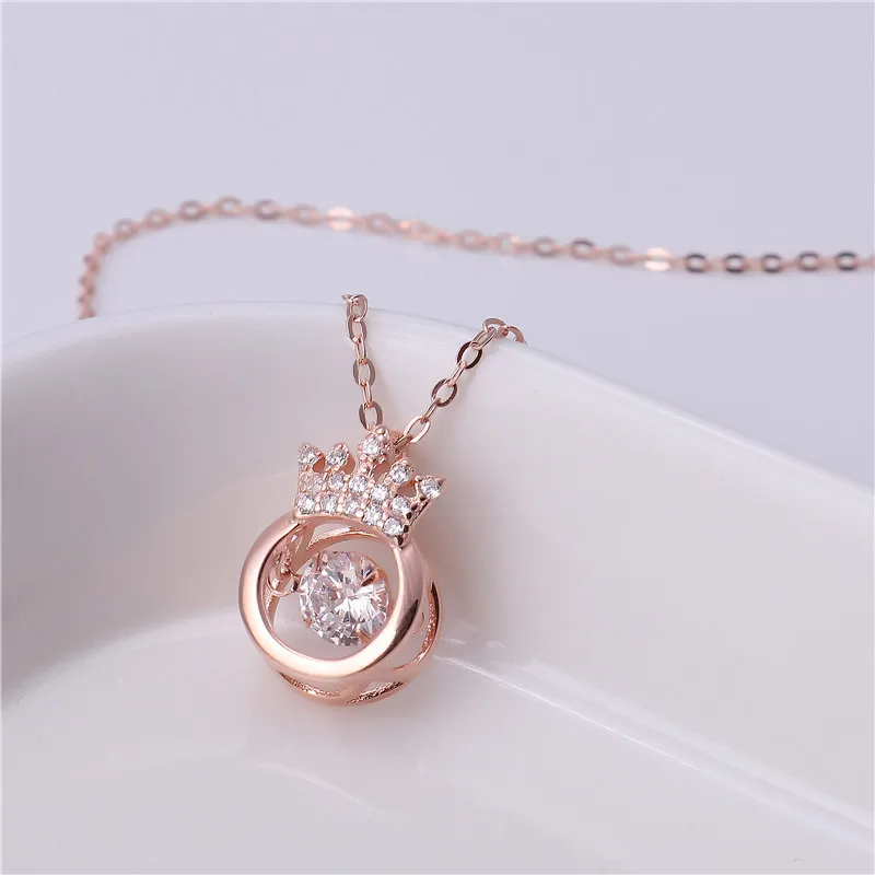

Rose-Gold Alloy Crown Throbbing Zircon Necklace Women Latest Wedding Royal Style 3 Colors Clean Stone Lady Party Jewelry