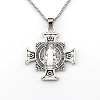 2pcs quis et dues saint michael cross medal pendant necklaces for men religious belief jewelry accessories 34x44 5mm