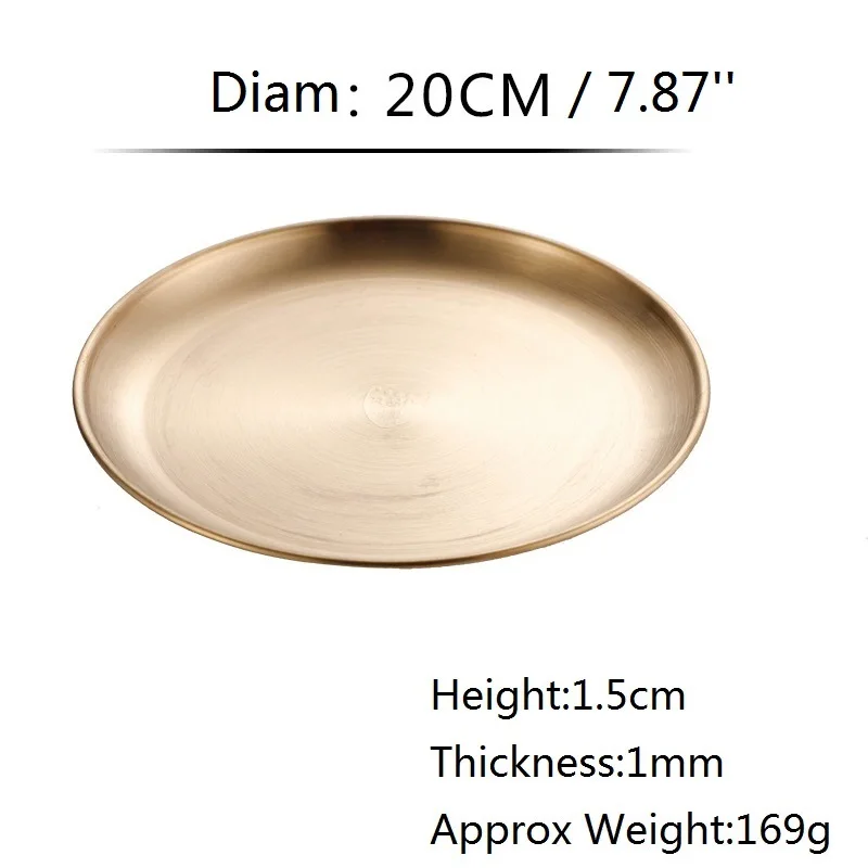 Gold 20cm 7.87inch 4 шт. Рождественская столовая посуда позолоченные круглые блюда диск десертная Фруктовая тарелка из нержавеющей стали посуда для салата хлеб закуски посуда - Цвет: Gold 20cm 7.87inch