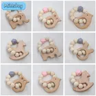 Набор детских погремушек с животными, слон, искусственная деревянная пустышка, держатель, цепочка, не содержит Бисфенол А, силиконовая игрушка для кормления и прорезывания зубов, подарок