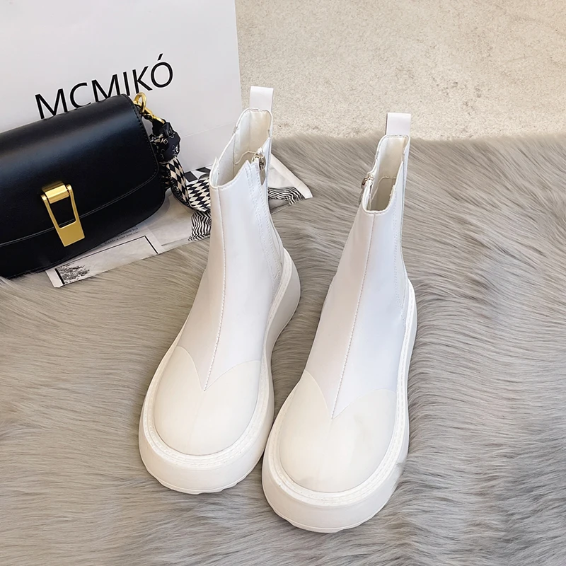 

Smoke Tube Chelsea Boots Women Spring Round Toe Platform Ankle Boots Ladies Concise Heighten Martin Boot Botas de mujer