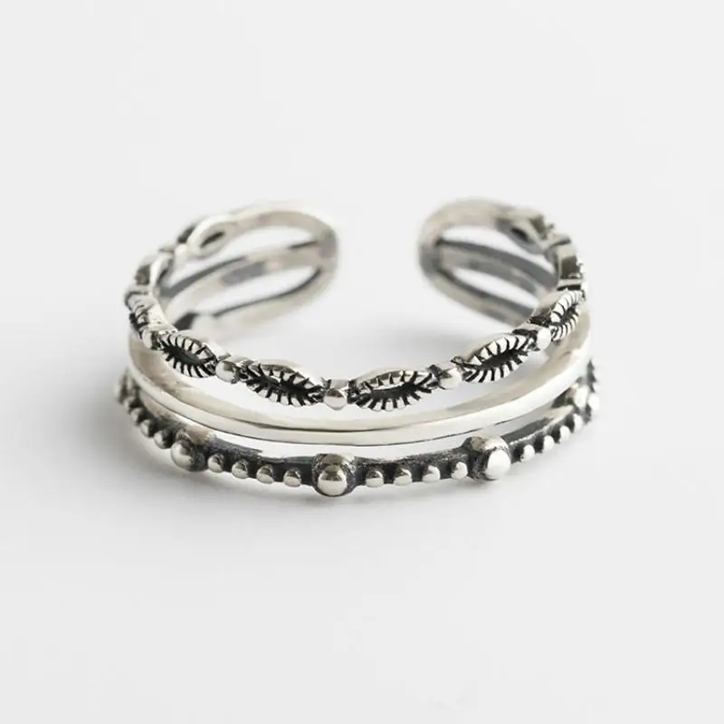 925 пробы Серебряное многослойное Ретро Открытое кольцо для женщин старинное