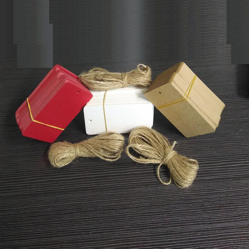 Wholesale 100Pcs Red White Black Kraft Paper Tags Luggage Wedding Note Label With Jute String DIY BlankTravel Gift HangingTag | Украшения и