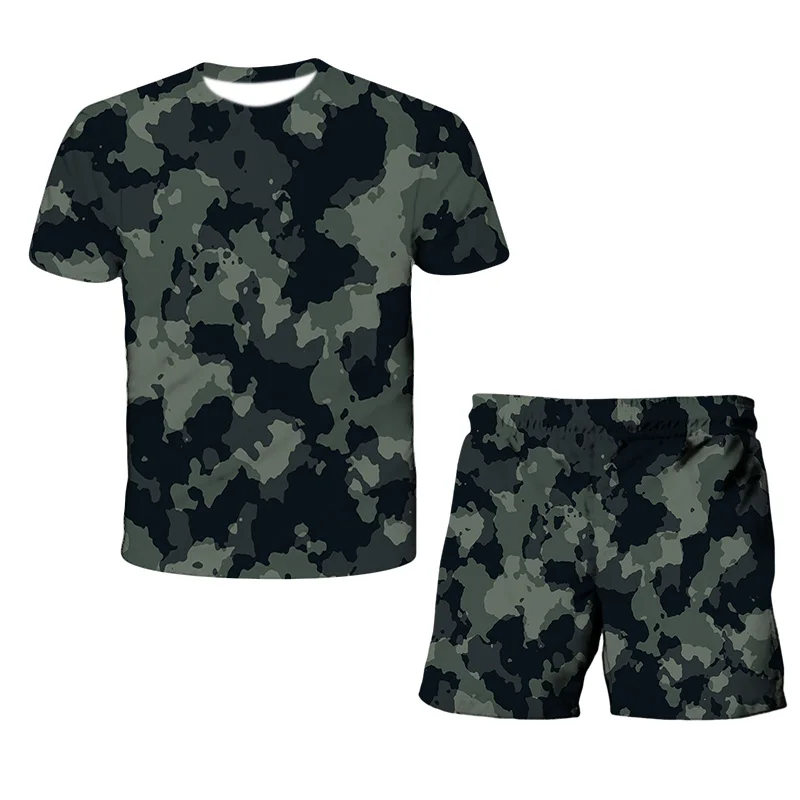 

Boys Beach Set Color Camouflage Ptinted 3D Fashion Swimwear Kids Vaction Casual Tshirt Children Clothing T-shirt +Shorts 4T-14T